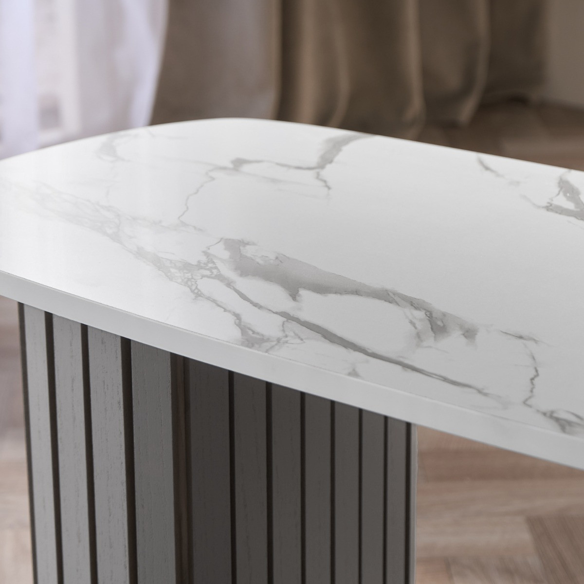OHS Madison Marble Effect Ribbed Coffee Table - Grey/White>