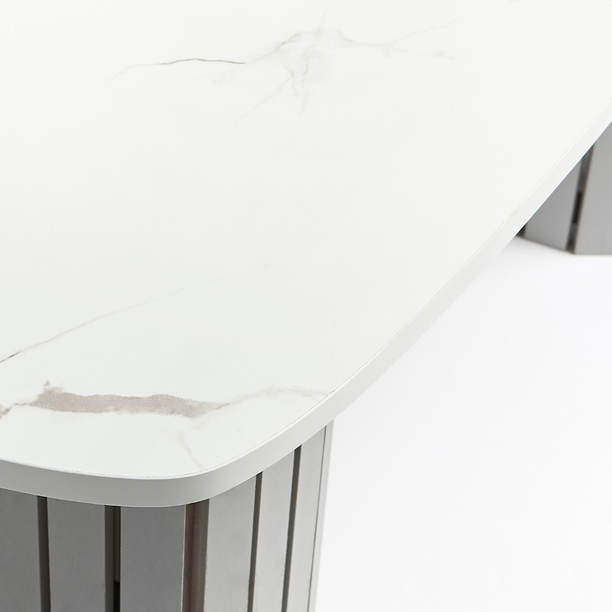 OHS Madison Marble Effect Ribbed Coffee Table - Grey/White>