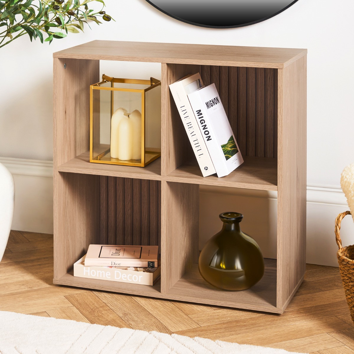 OHS Dallas 4 Cube Panel Storage Unit - Natural Wood>