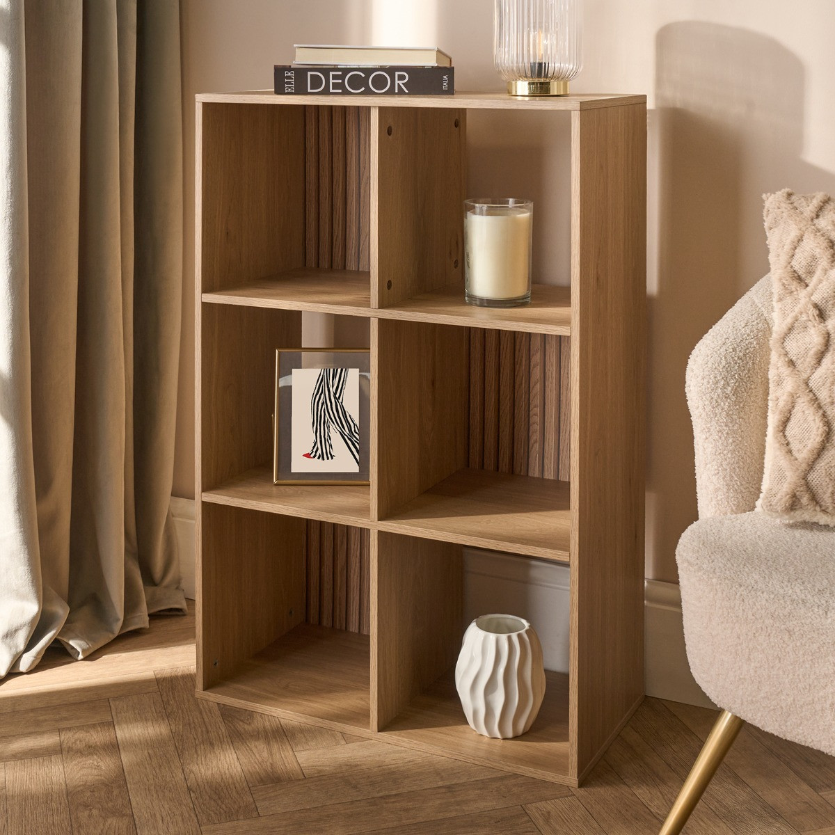 OHS Dallas 6 Cube Panel Storage Unit - Natural Wood>