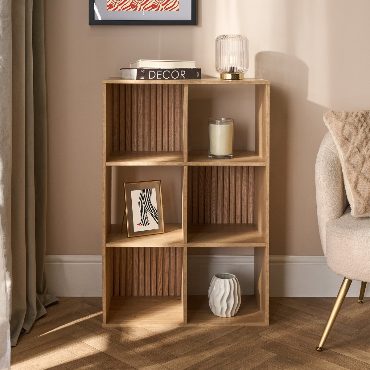 OHS Dallas 6 Cube Panel Storage Unit - Natural Wood>