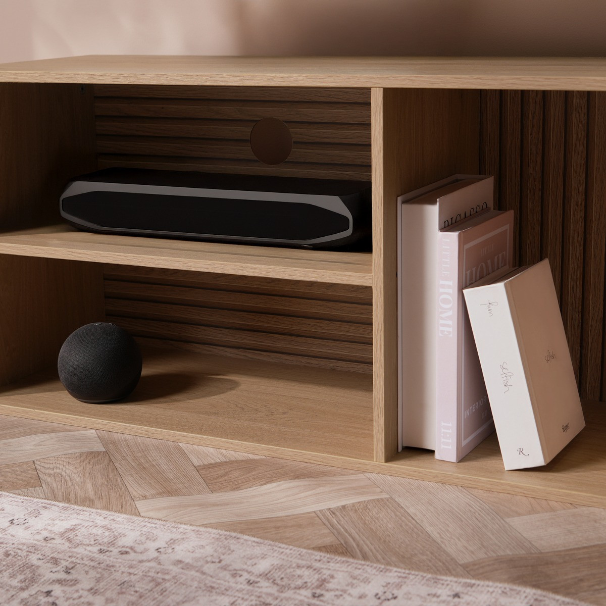 OHS Dallas 3 Cube Slat Panel TV Unit - Natural Wood>