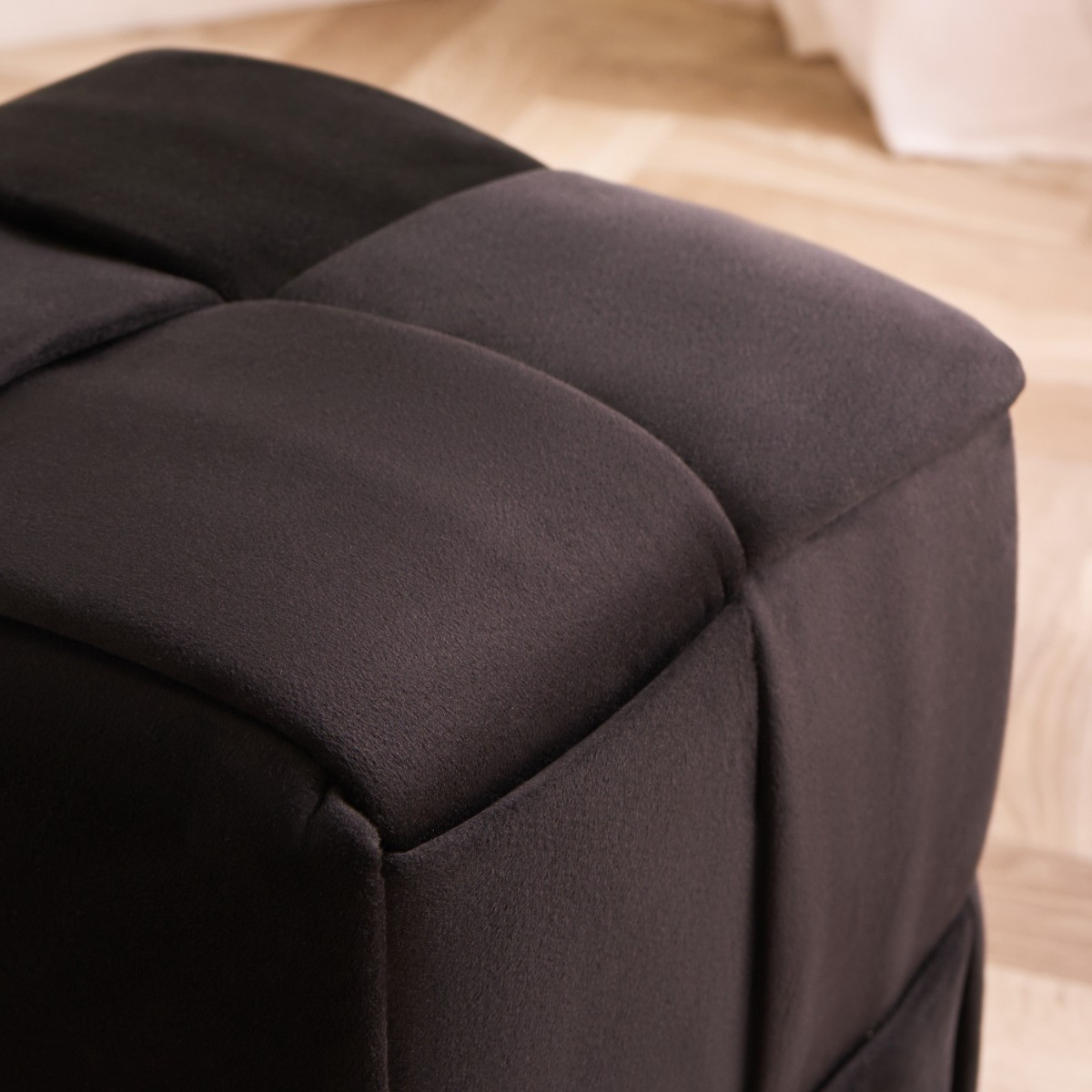 OHS Matte Velvet Footstool - Black>