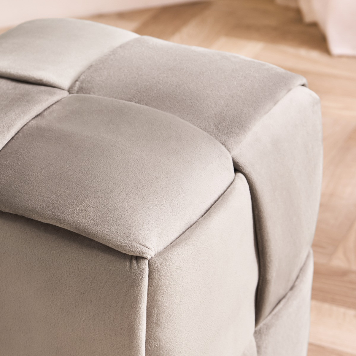 OHS Matte Velvet Footstool - Natural>
