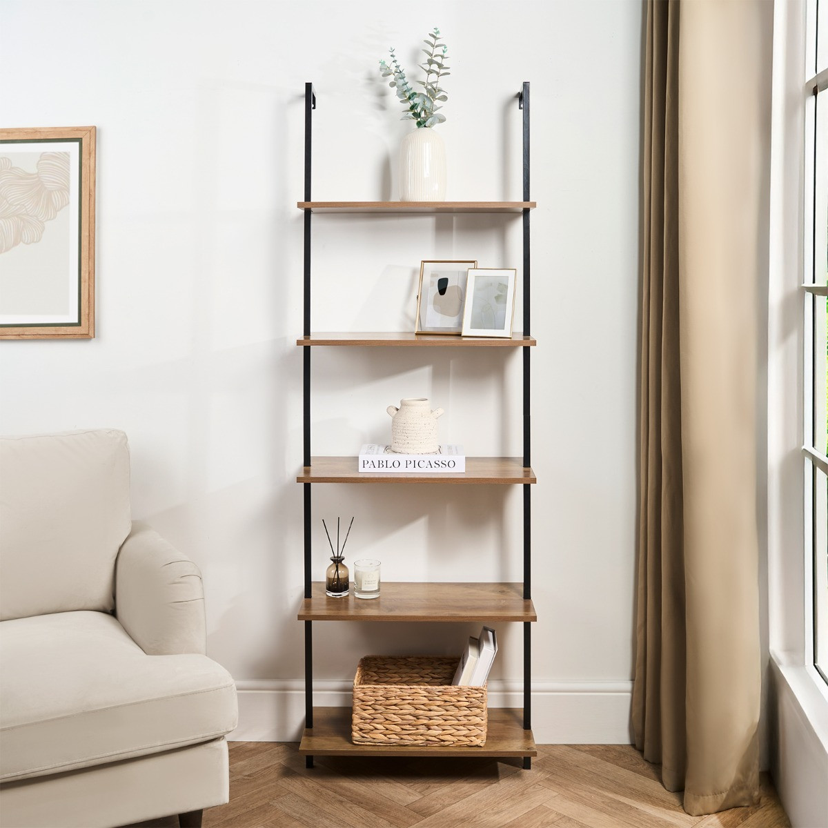 OHS 5-Tier Mounted Wall Shelf Rack - Dark Wood>