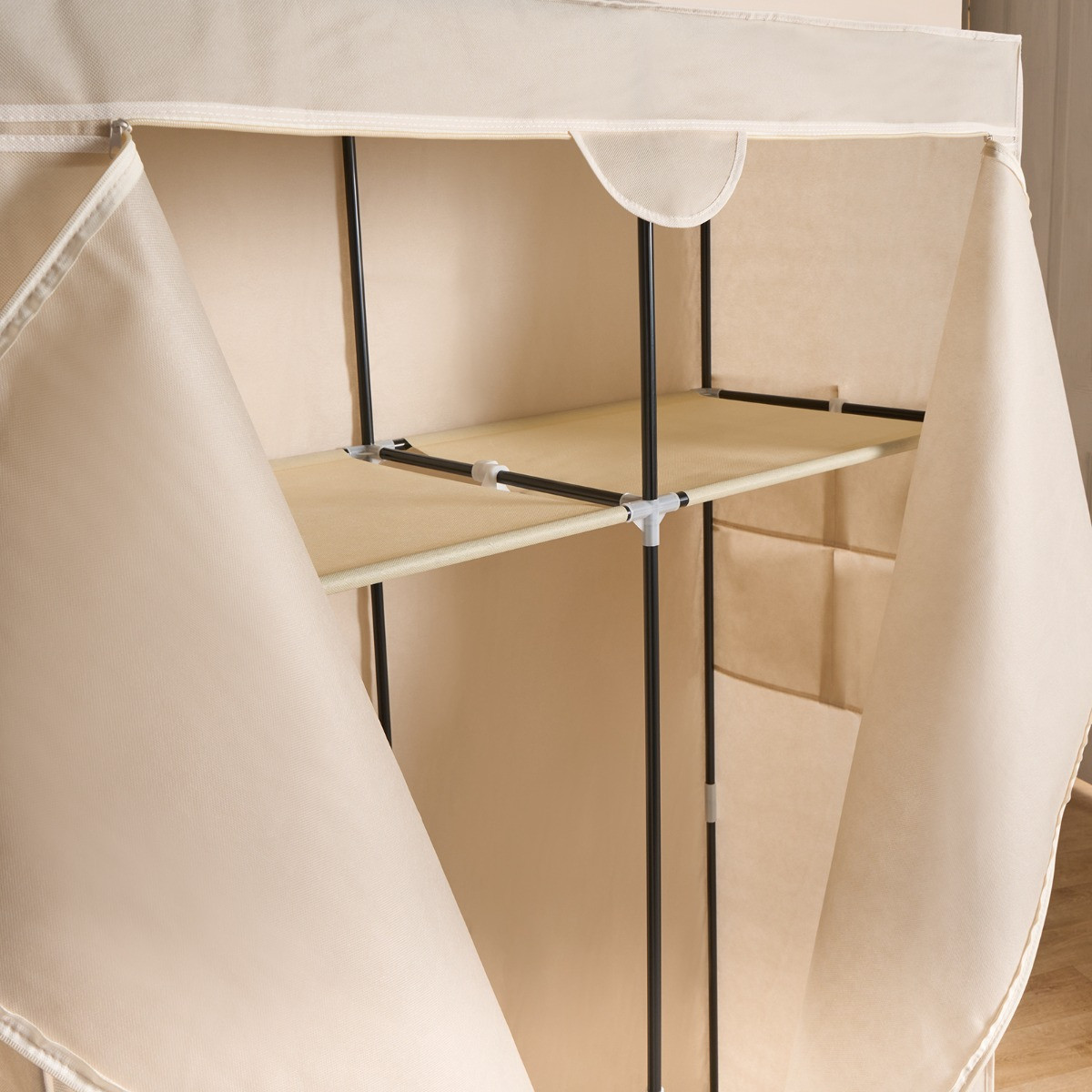 OHS Boston Zip Closure Fabric Double Wardrobe - Beige>