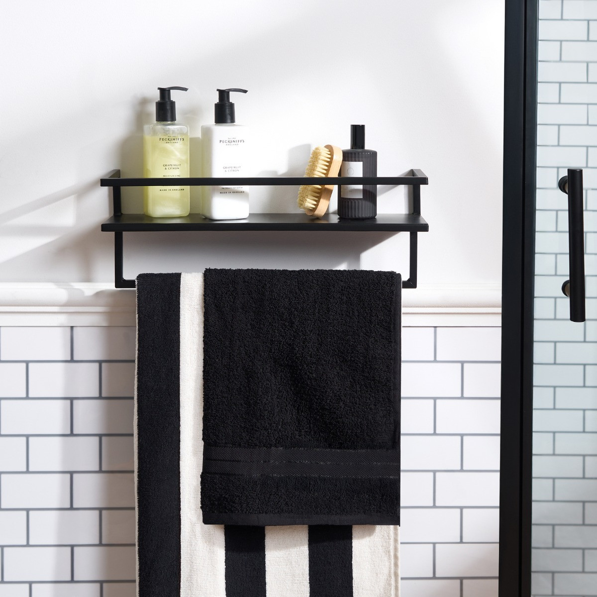 OHS Mounted Towel Rail With Shelf  - Black>