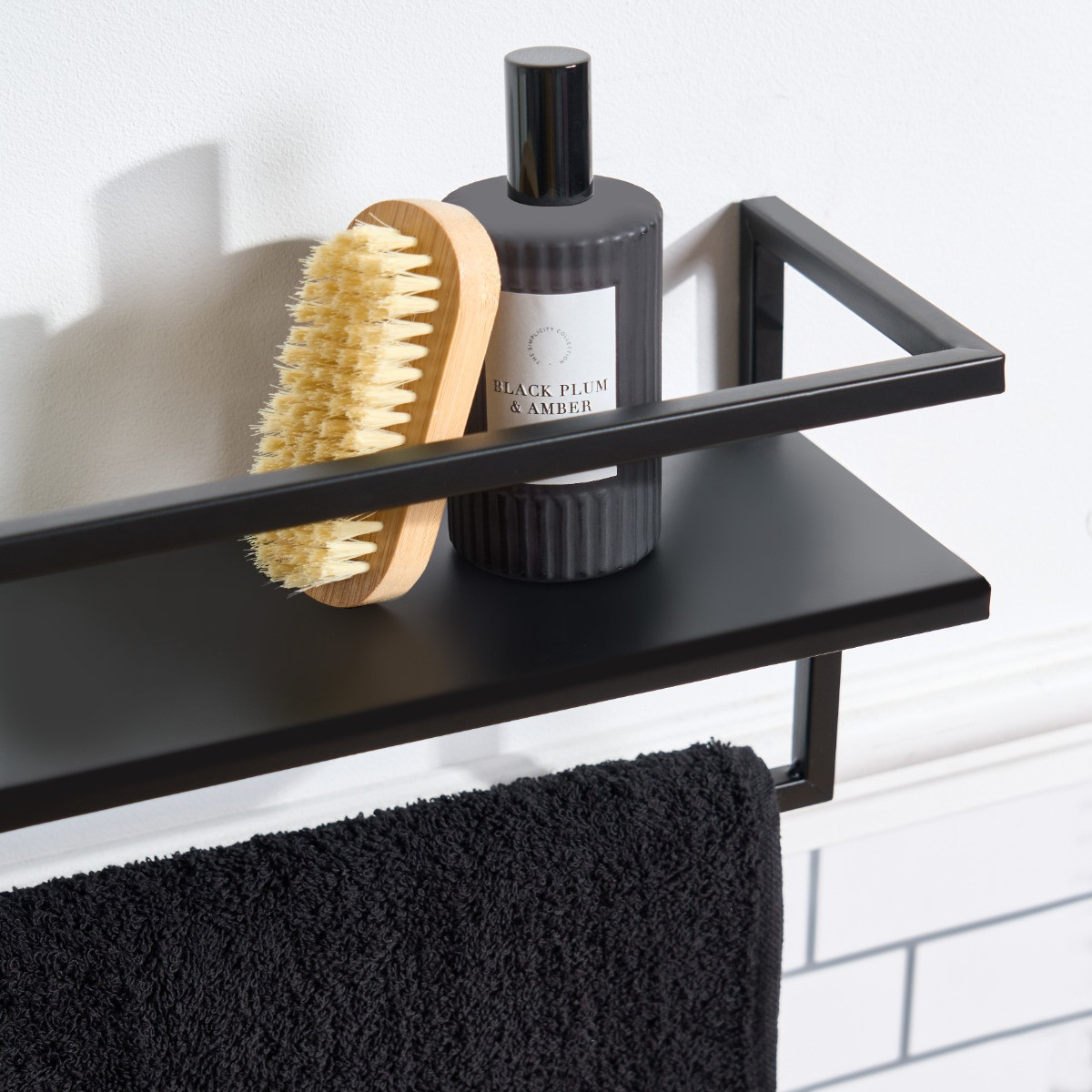 OHS Mounted Towel Rail With Shelf  - Black>