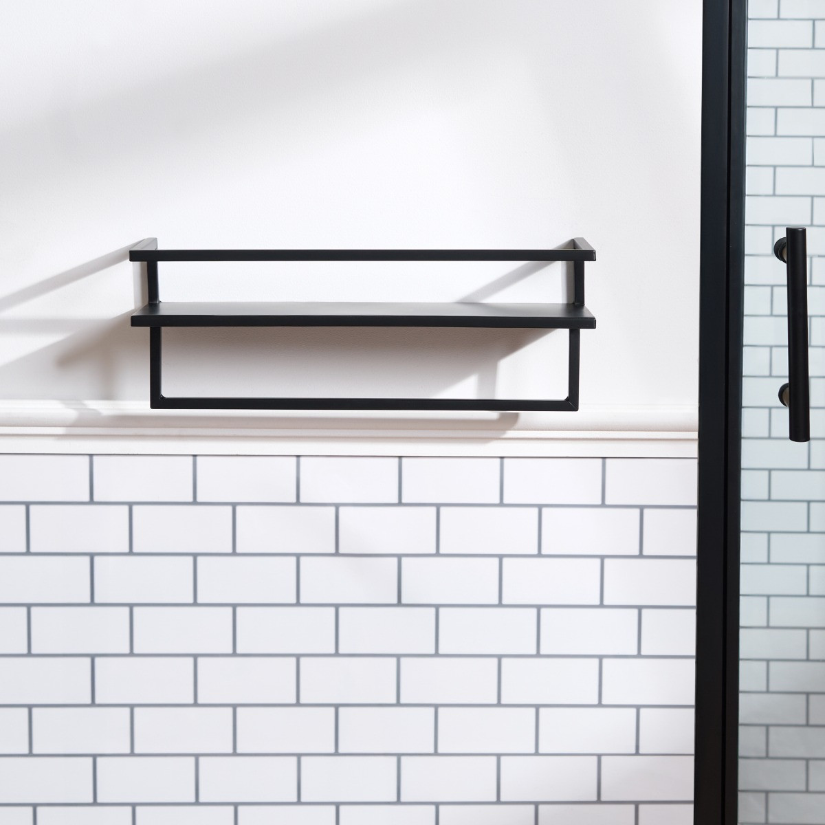 OHS Mounted Towel Rail With Shelf  - Black>