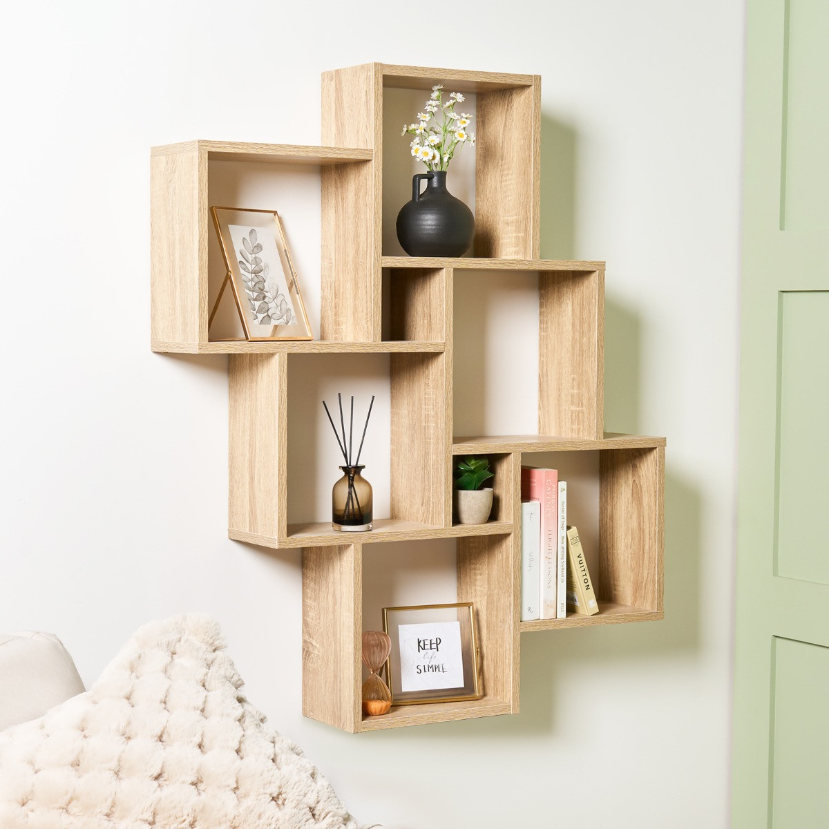 OHS 6-Tier Mounted Cube Shelving Unit - Natural Wood>