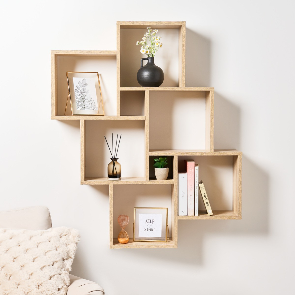 OHS 6-Tier Mounted Cube Shelving Unit - Natural Wood>