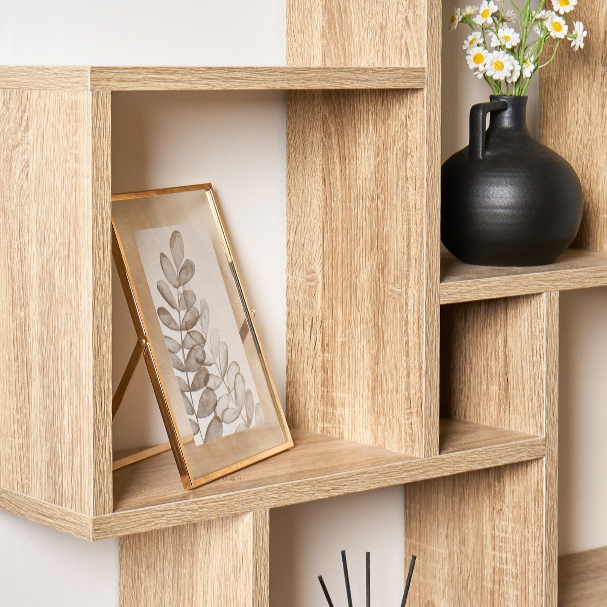 OHS 6-Tier Mounted Cube Shelving Unit - Natural Wood>