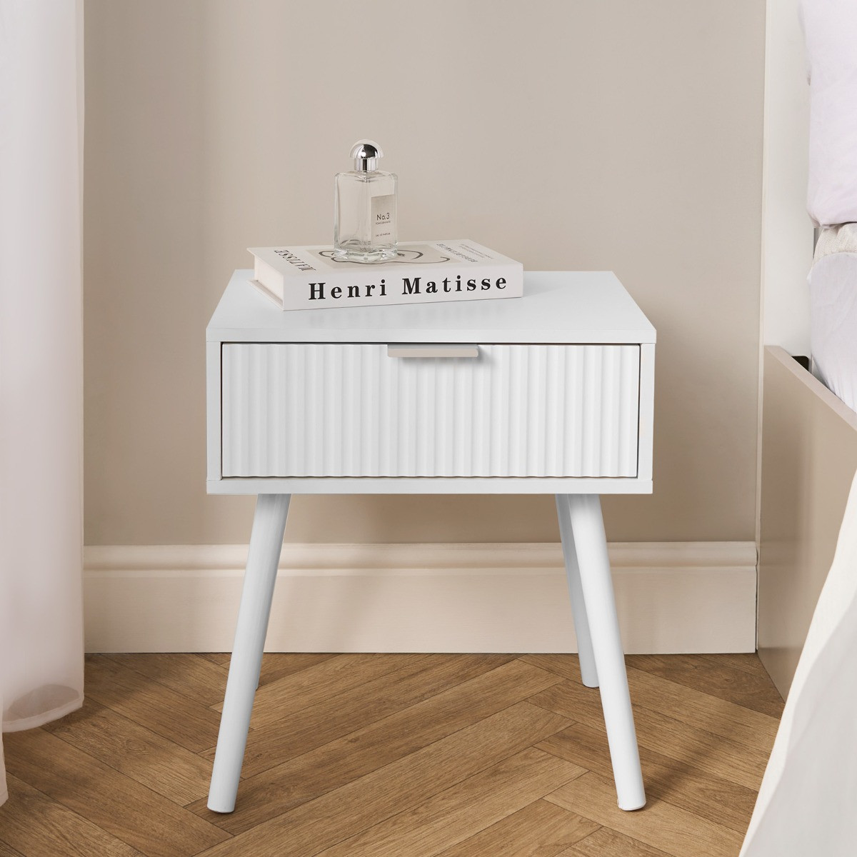 OHS Venice Ribbed Bedside Table - White>