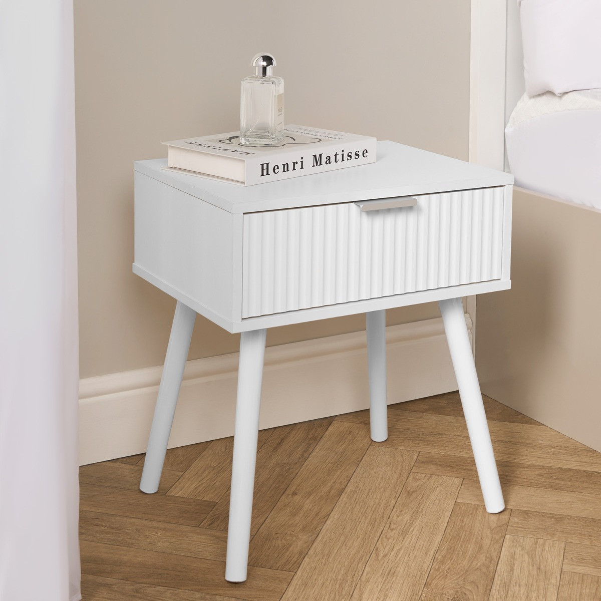 OHS Venice Ribbed Bedside Table - White>