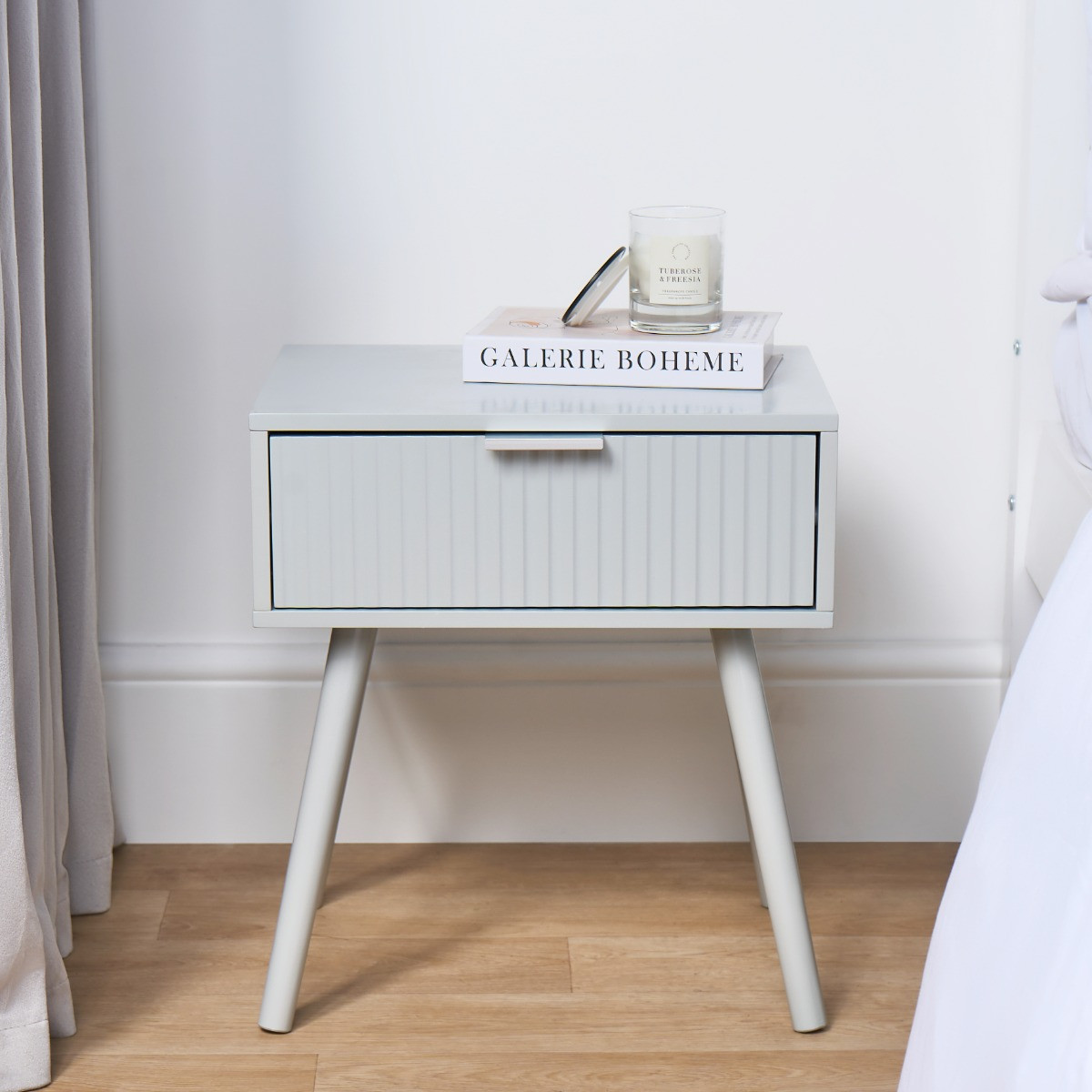 OHS Venice Ribbed Bedside Table - Grey>