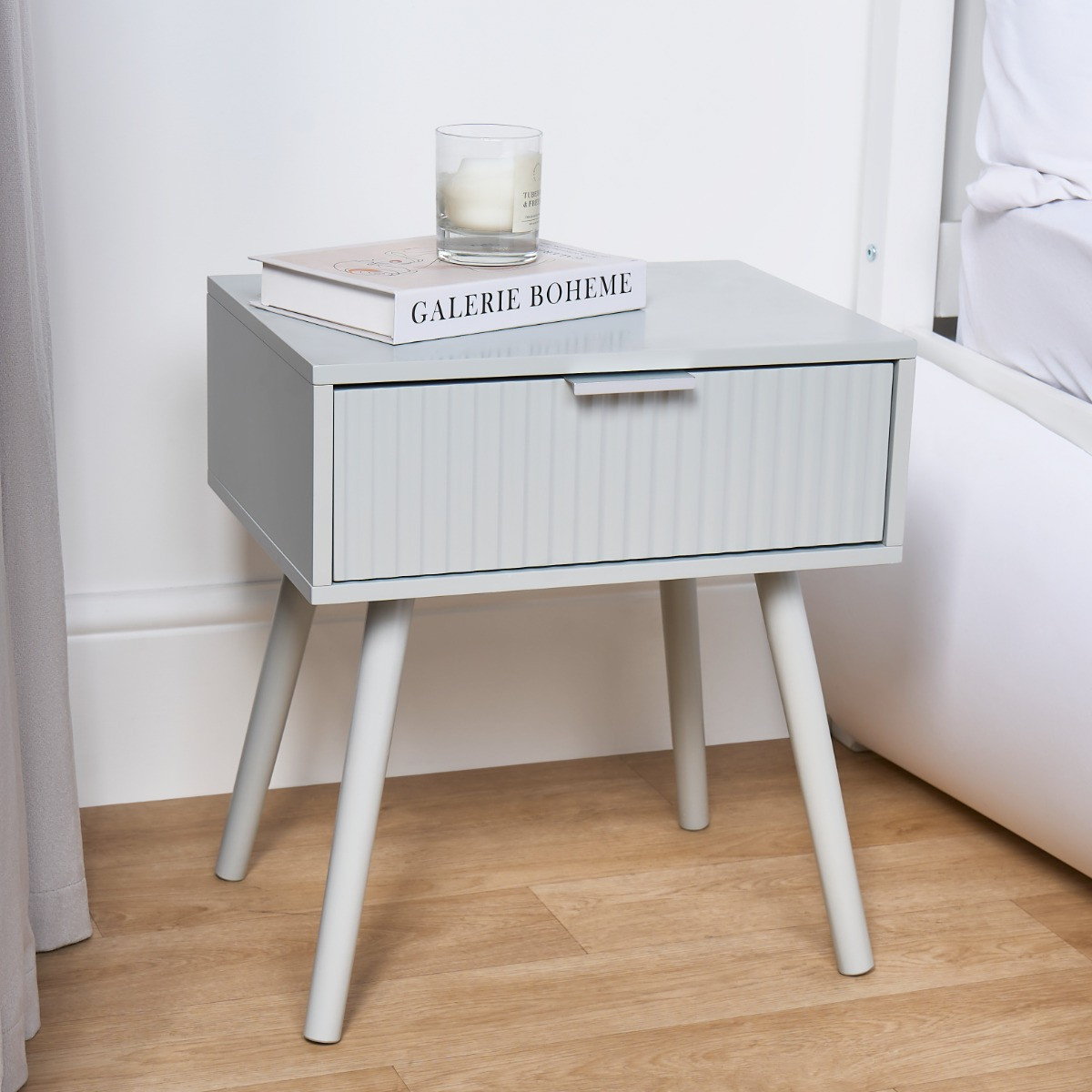 OHS Venice Ribbed Bedside Table - Grey>
