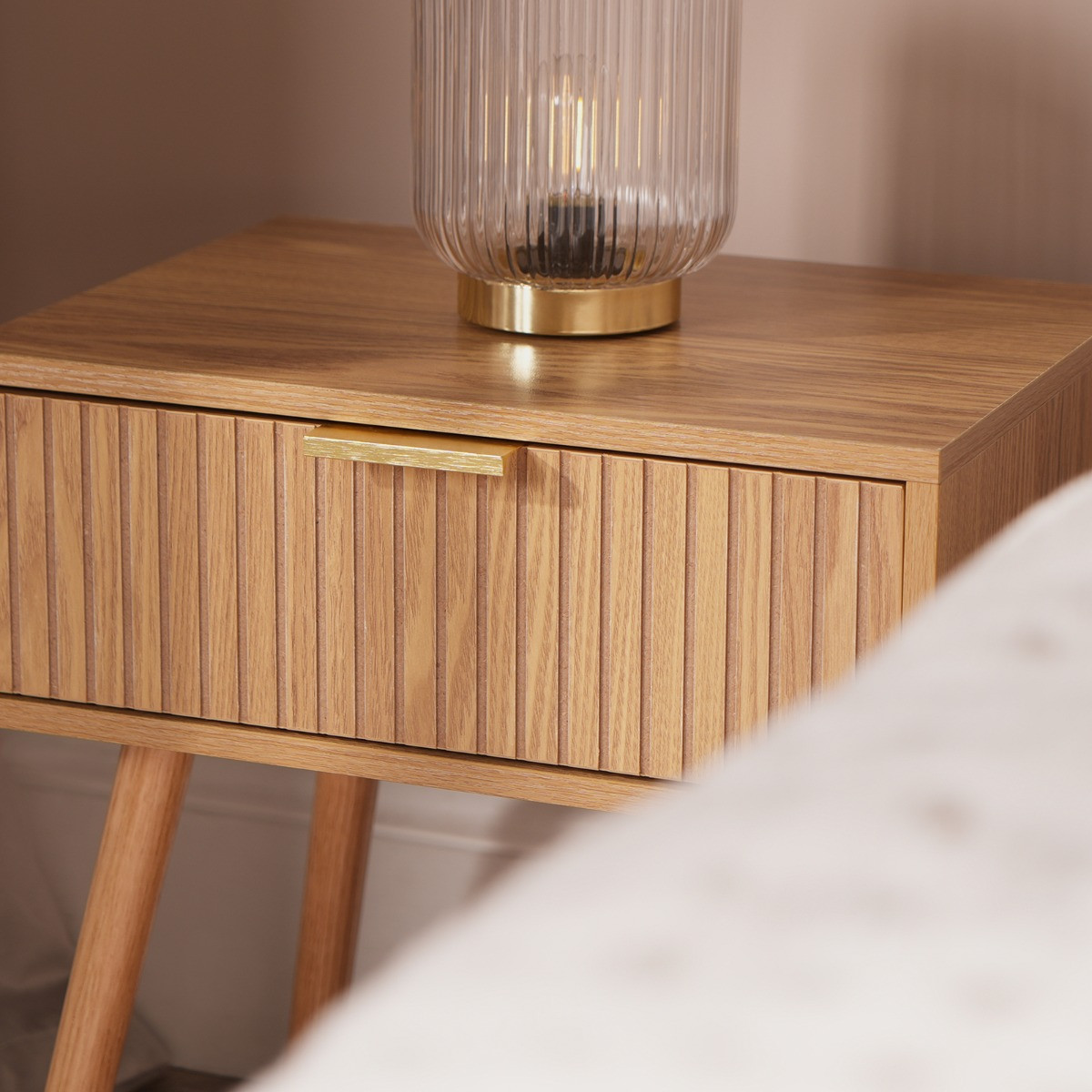 OHS Venice Ribbed Bedside Table - Natural Wood>