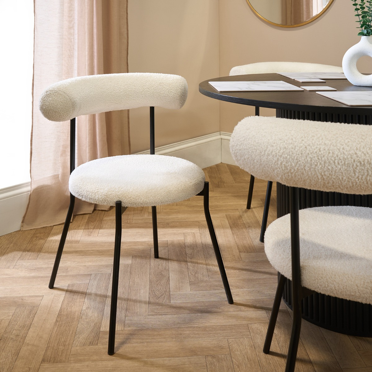 OHS Boucle Dining Chair - Cream>