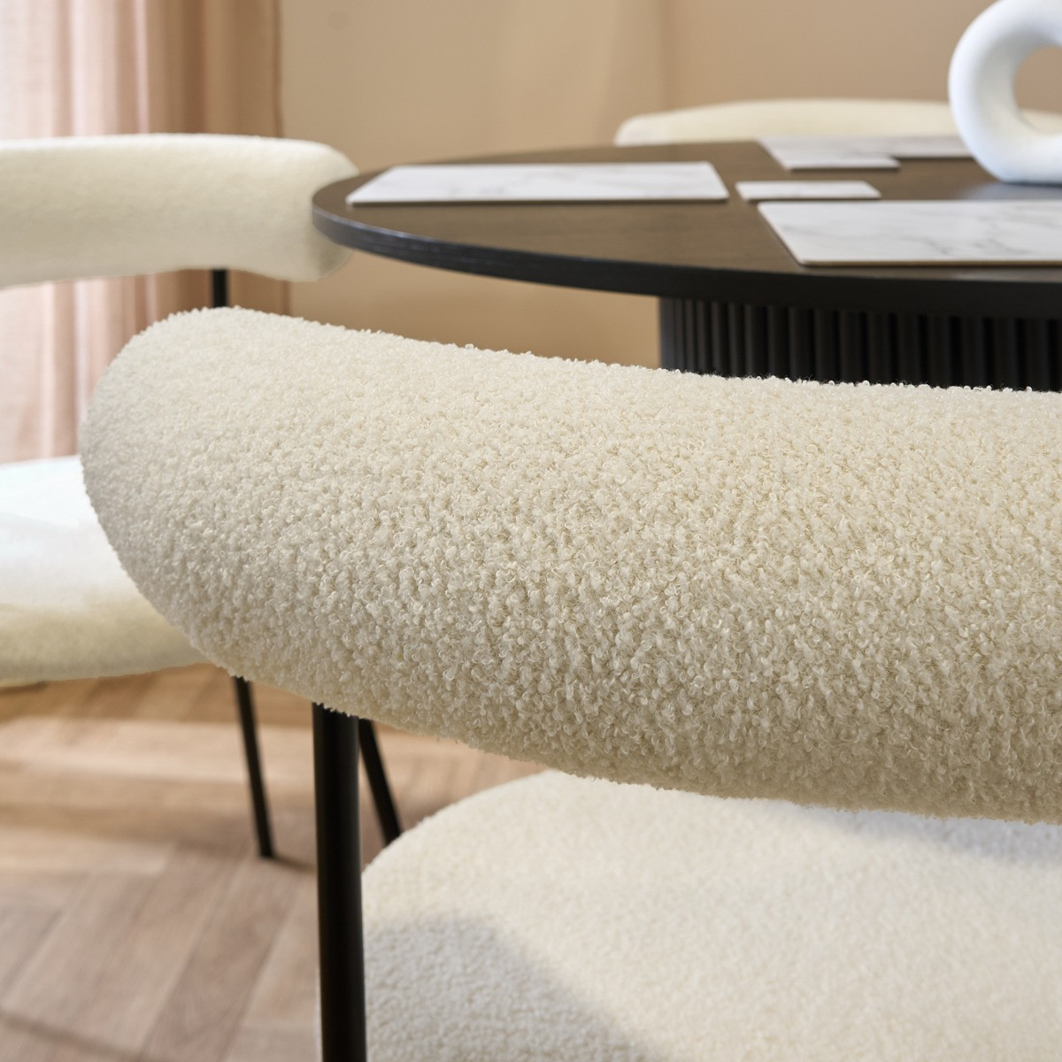 OHS Boucle Dining Chairs - Cream>