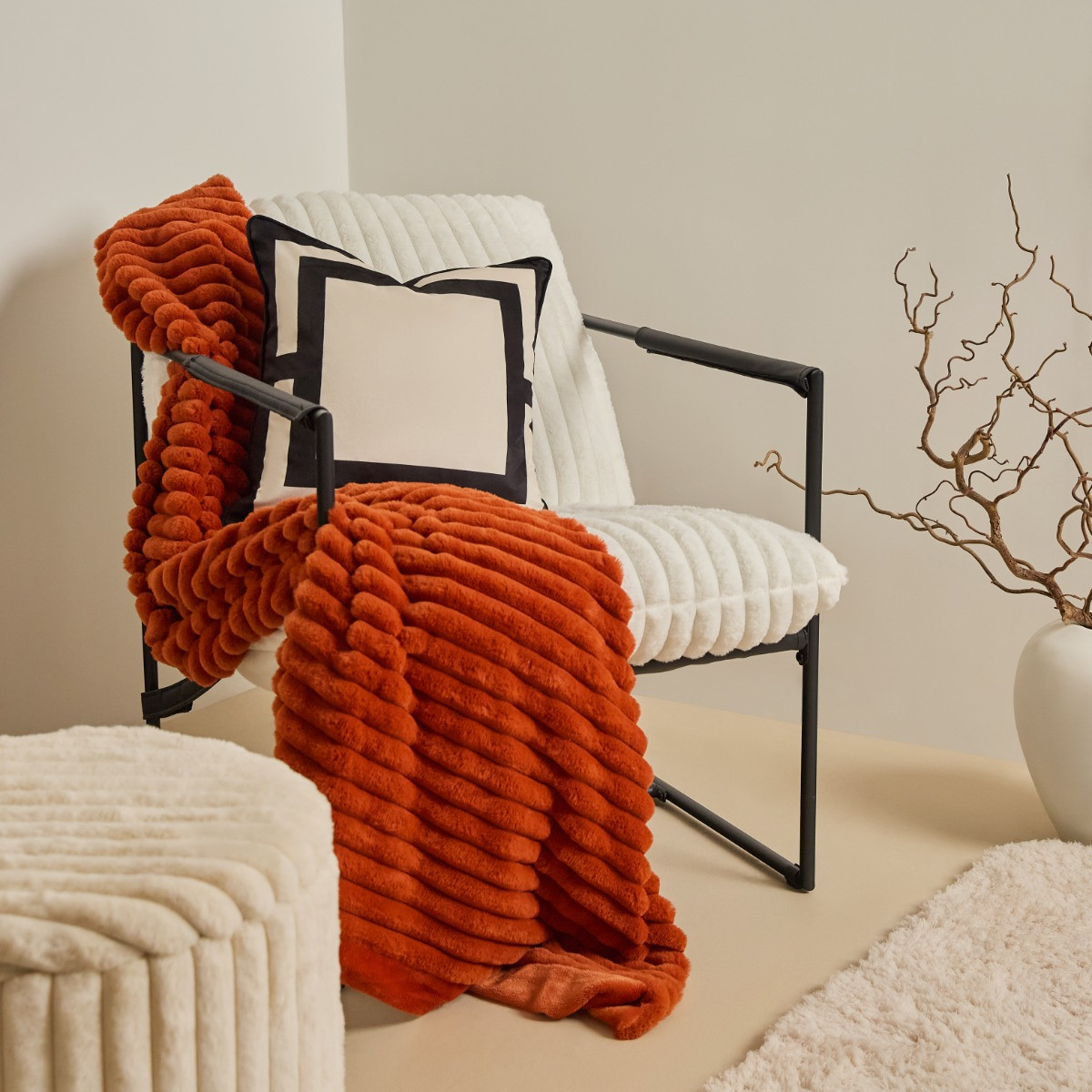 OHS Ribbed Accent Chair - Cream>