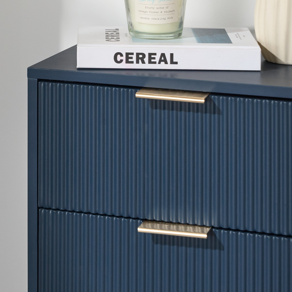 OHS Ribbed 3-Drawer Bedside Table - Navy>