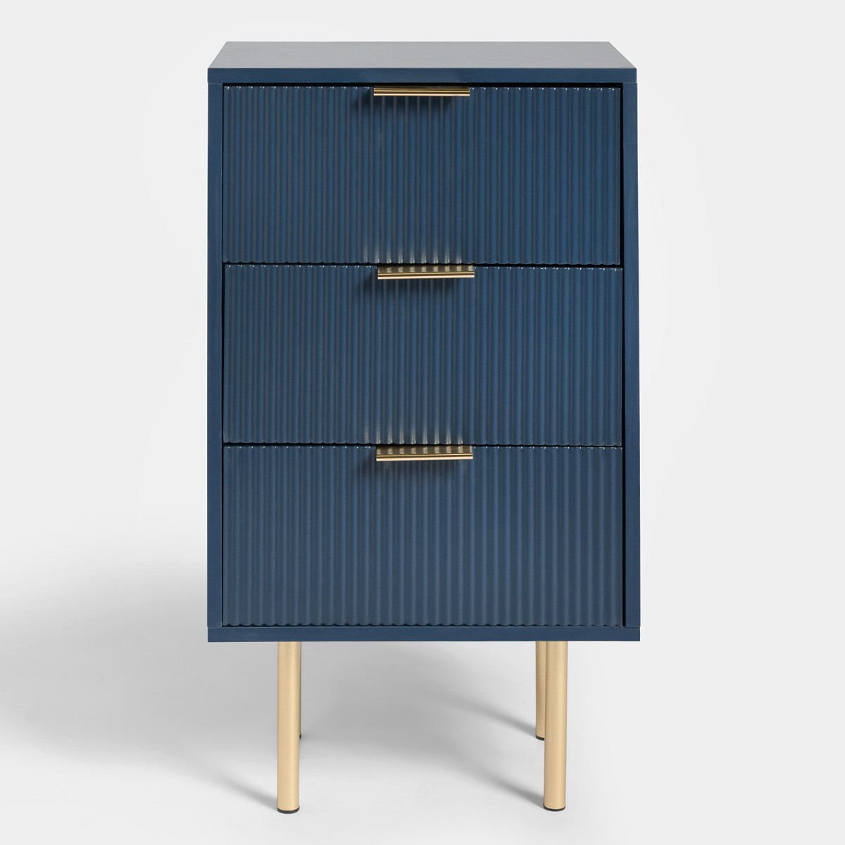 OHS Ribbed 3-Drawer Bedside Table - Navy>