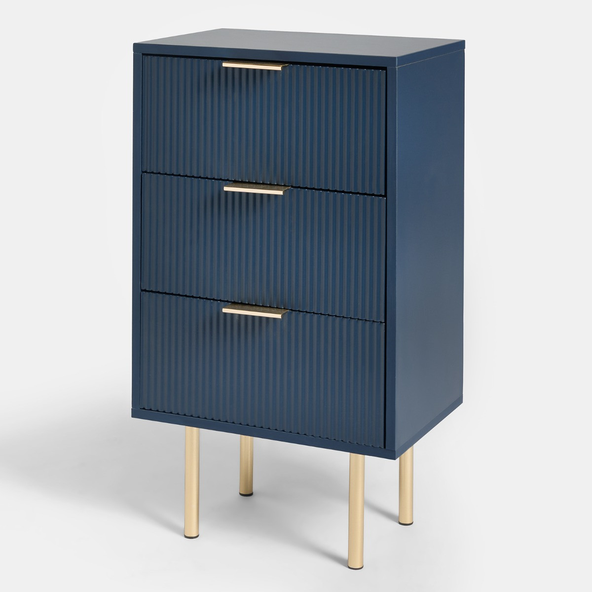 OHS Ribbed 3-Drawer Bedside Table - Navy>