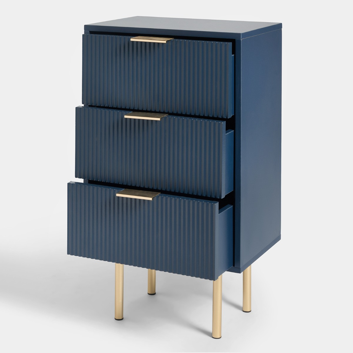 OHS Ribbed 3-Drawer Bedside Table - Navy>