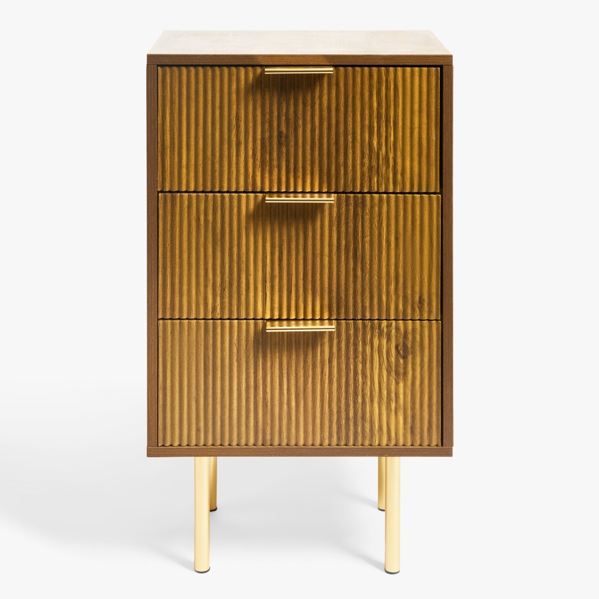 OHS Ribbed 3-Drawer Bedside Table - Dark Wood>