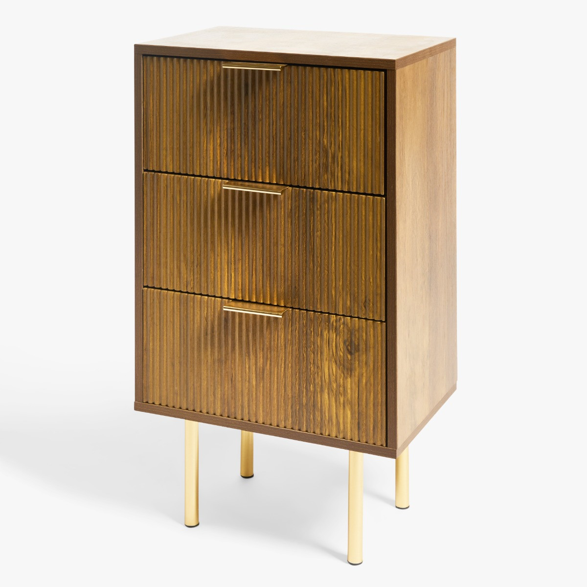 OHS Ribbed 3-Drawer Bedside Table - Dark Wood>