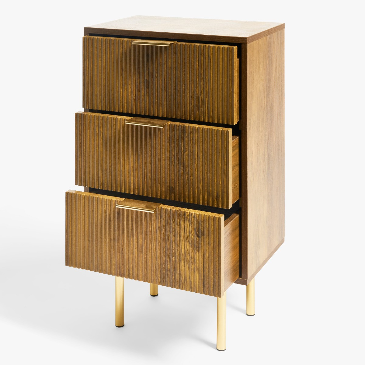 OHS Ribbed 3-Drawer Bedside Table - Dark Wood>