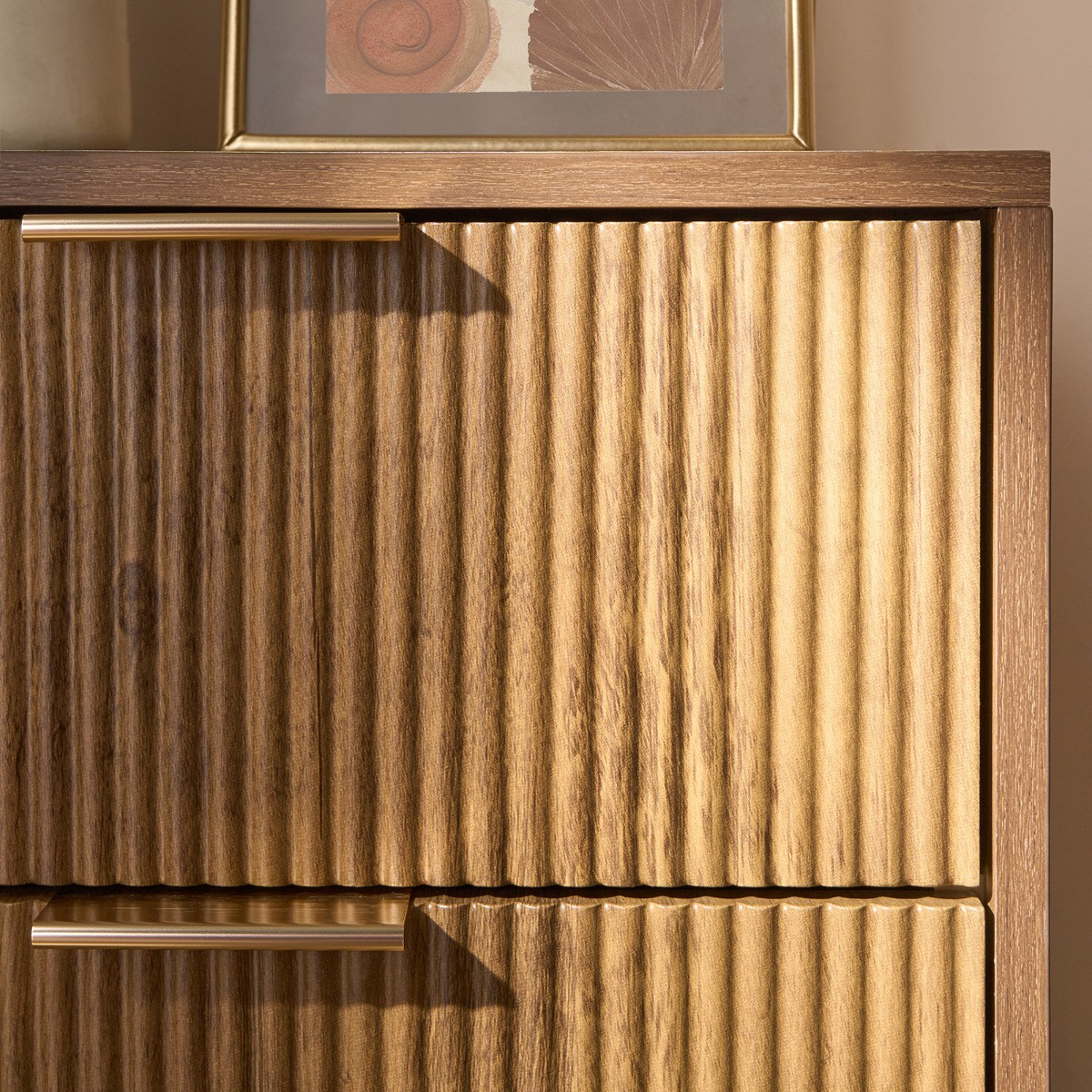 OHS Ribbed 3-Drawer Bedside Table - Dark Wood>