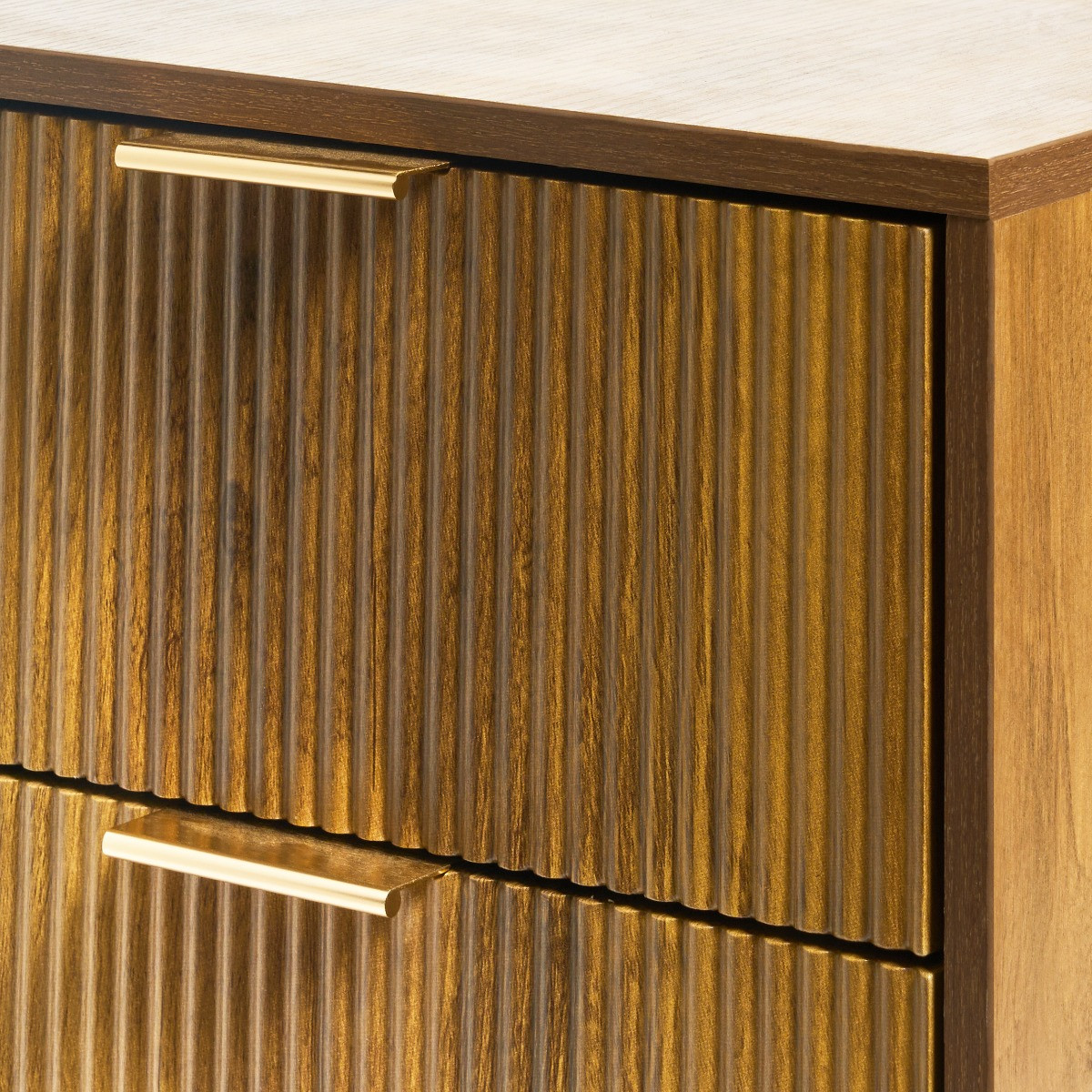 OHS Ribbed 3-Drawer Bedside Table - Dark Wood>