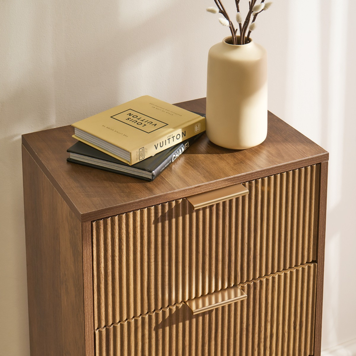 OHS Ribbed 4-Drawer Unit - Dark Wood>