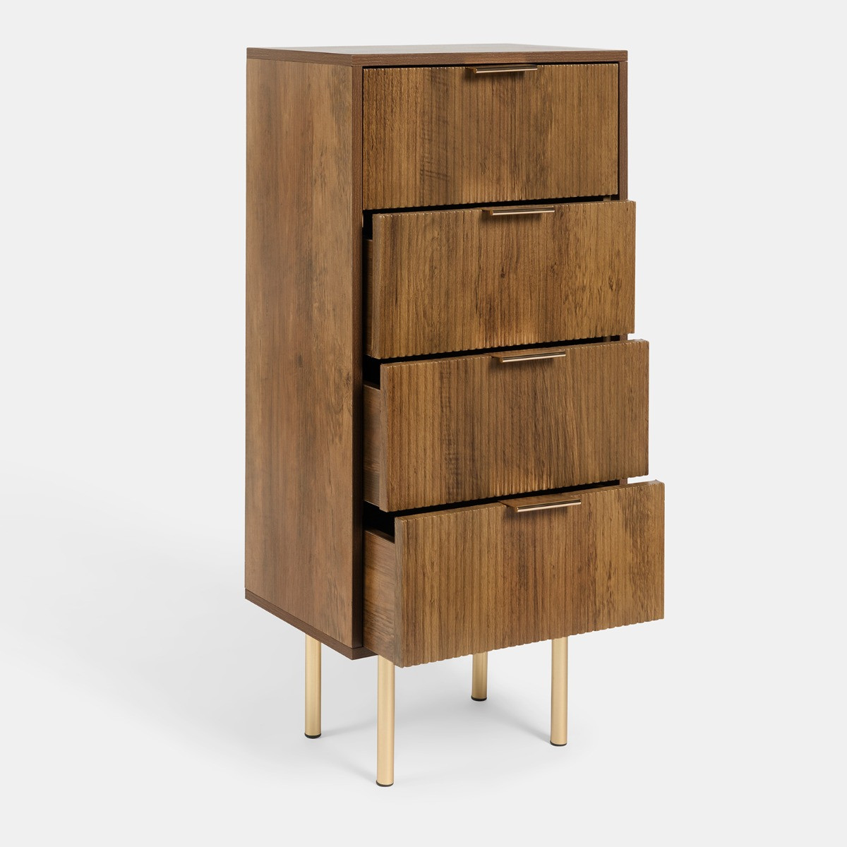 OHS Ribbed 4-Drawer Unit - Dark Wood>