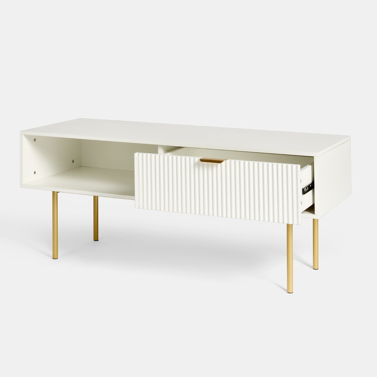 OHS Ribbed Coffee Table With Drawer -  White>
