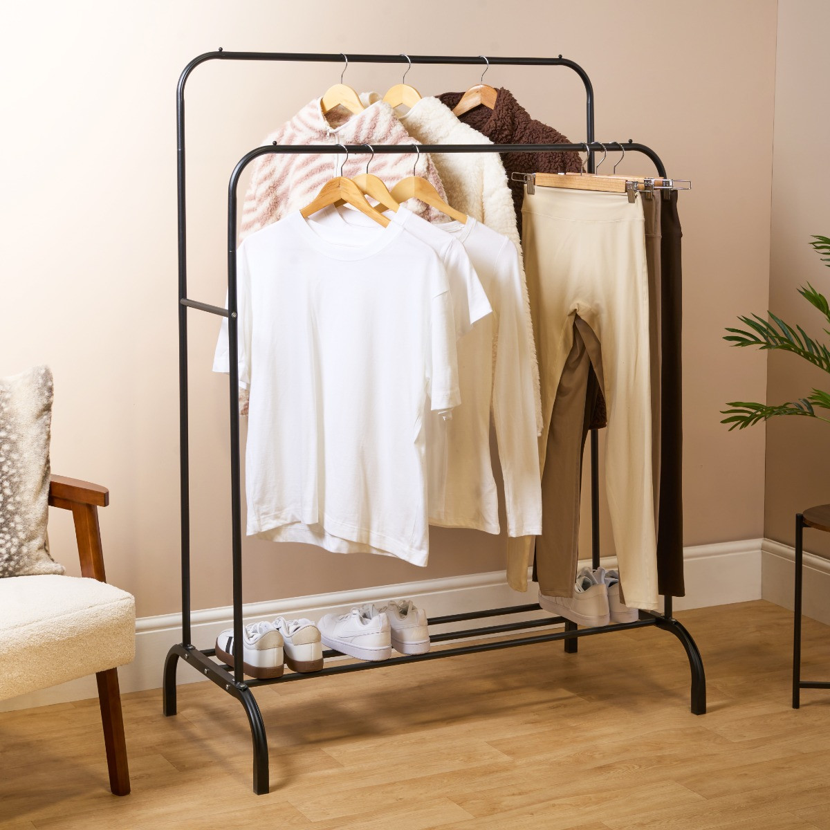 OHS Heavy Duty Double Clothes Rail - Black>