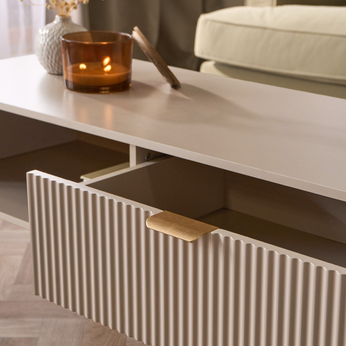 OHS Ribbed Coffee Table With Drawer -  Natural>
