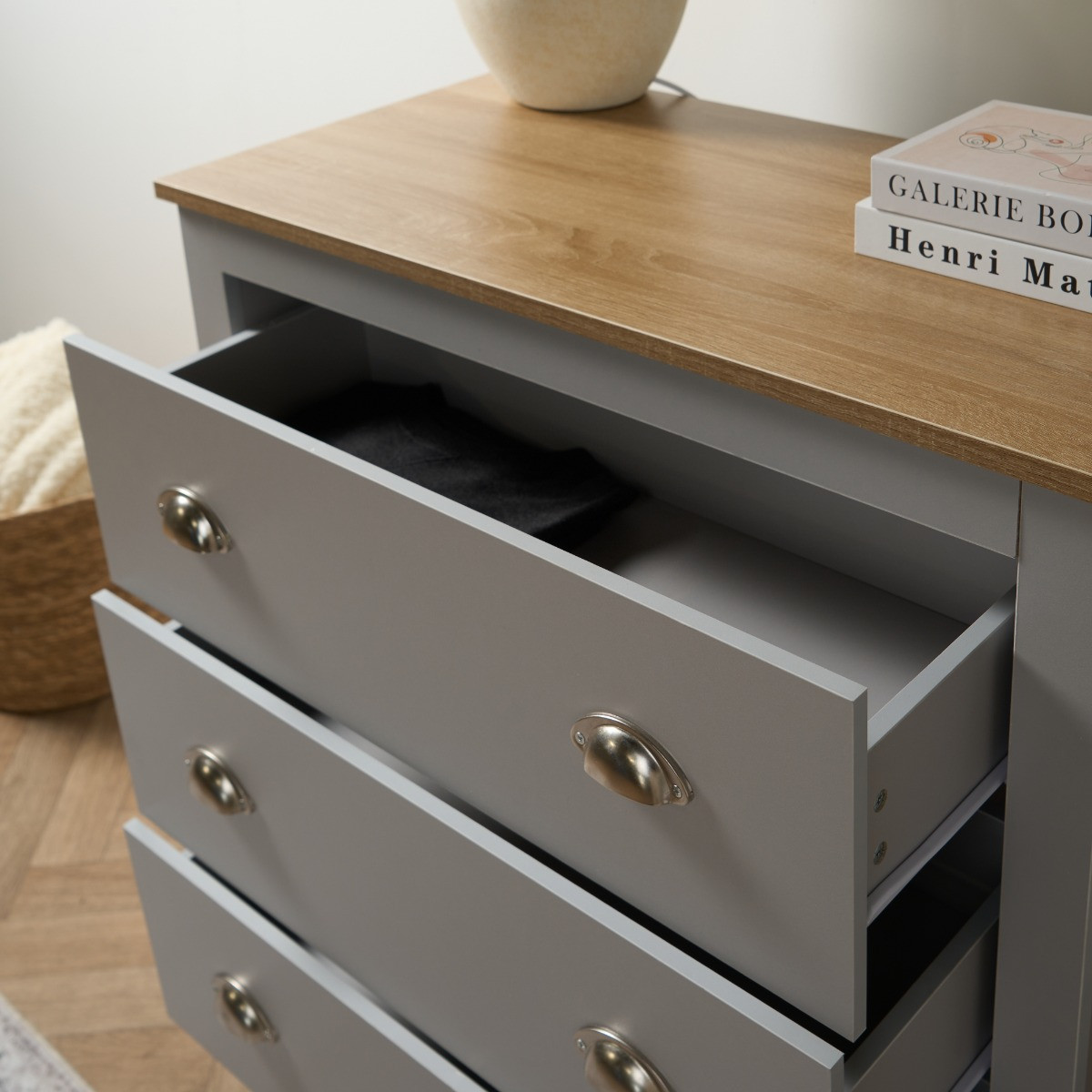 OHS Chicago 3 Drawer Bedside Table - Grey>