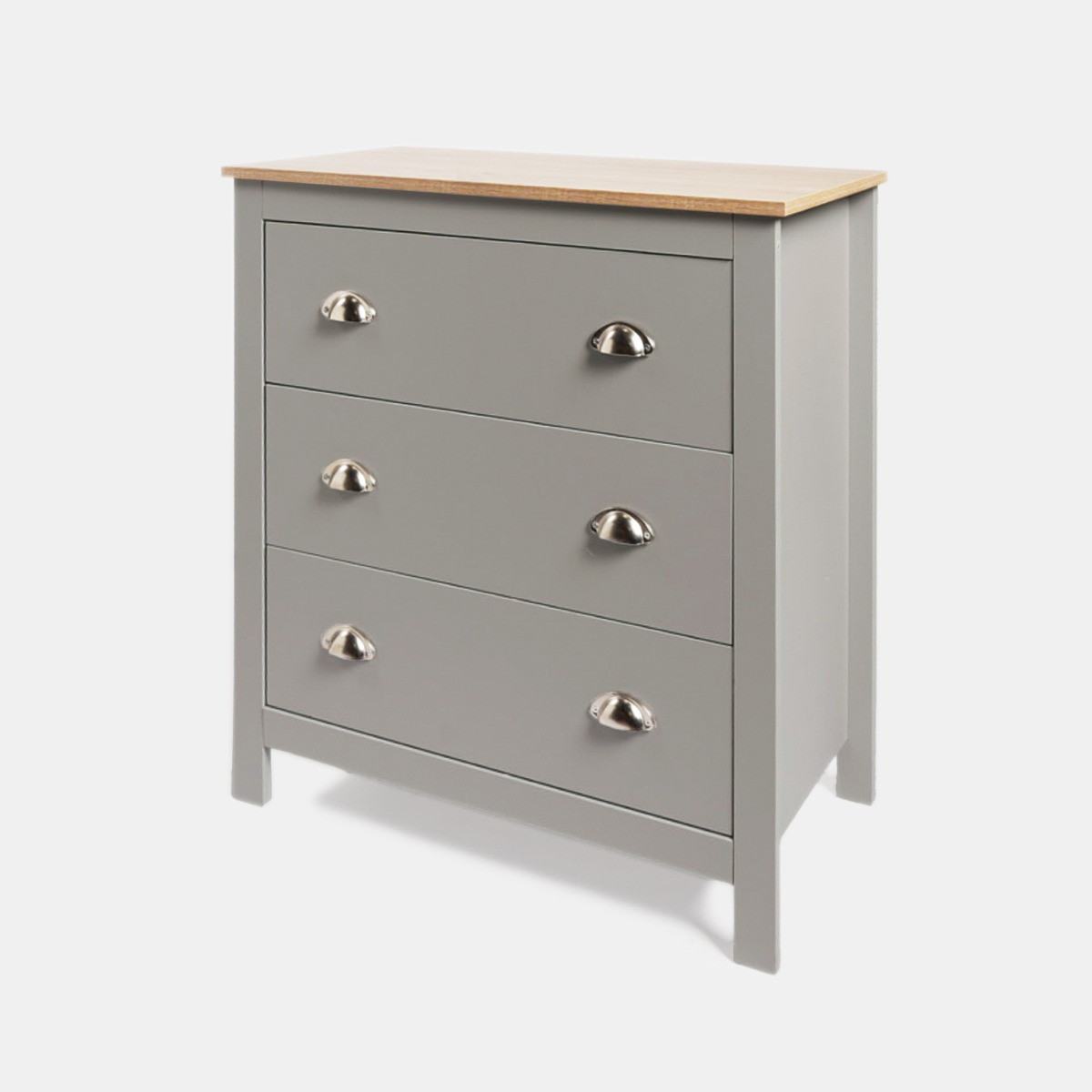OHS Chicago 3 Drawer Bedside Table - Grey>