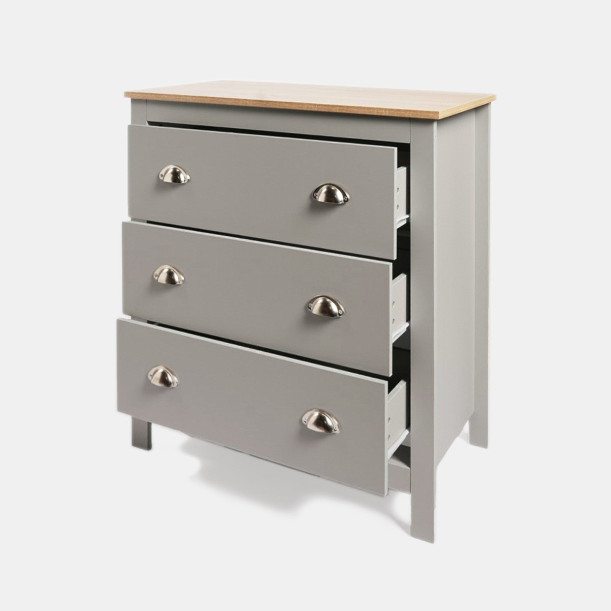 OHS Chicago 3 Drawer Bedside Table - Grey>