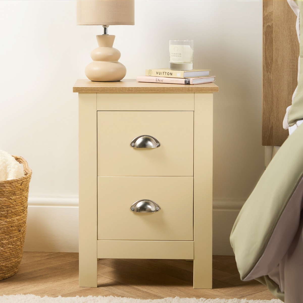 OHS Chicago 2 Drawer Bedside Table - Cream>