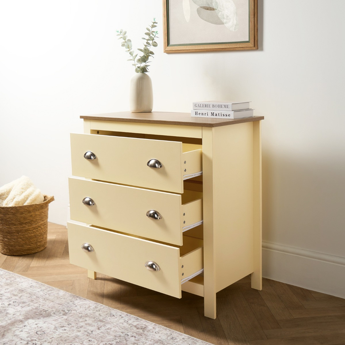 OHS Chicago 3 Drawer Bedside Table - Cream>
