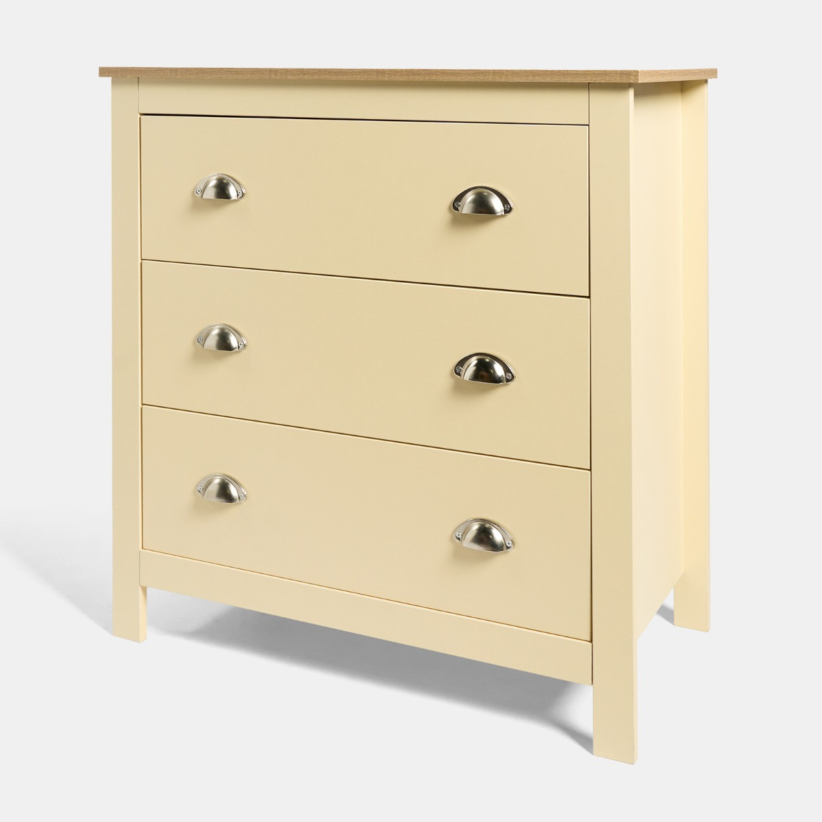 OHS Chicago 3 Drawer Bedside Table - Cream>