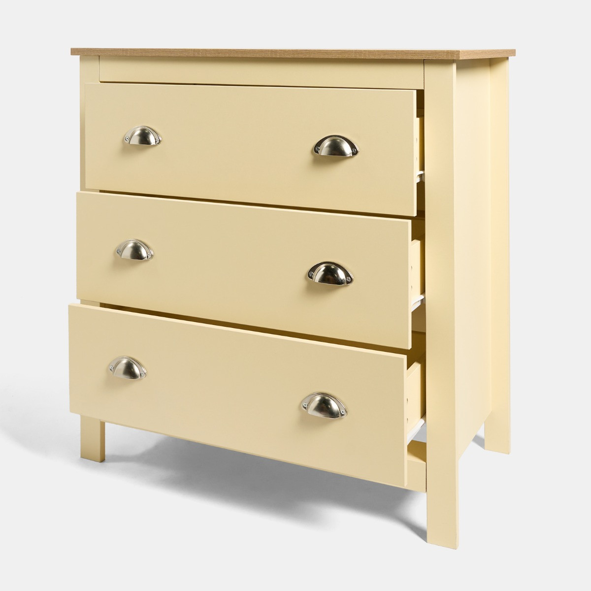 OHS Chicago 3 Drawer Bedside Table - Cream>
