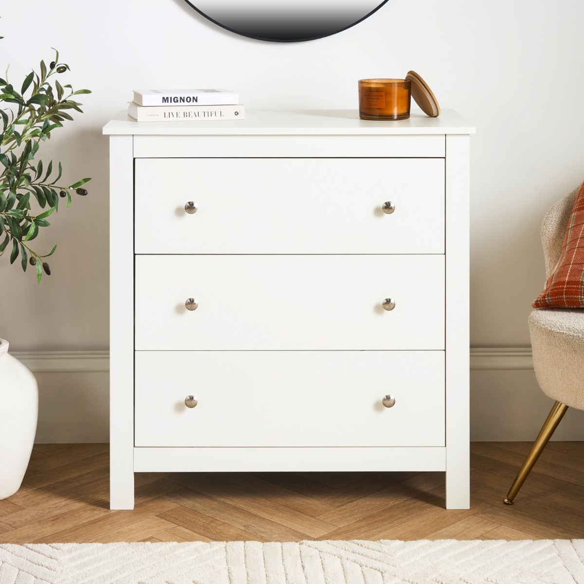 OHS Chicago 3 Drawer Bedside Table - White>
