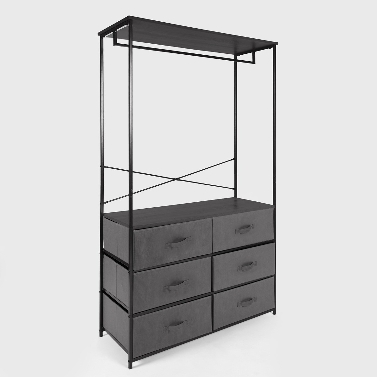 OHS Brooklyn 6 Drawer Fabric Cabinet with Hanging Rail - Grey>