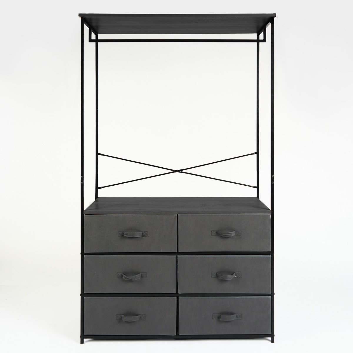 OHS Brooklyn 6 Drawer Fabric Cabinet with Hanging Rail - Grey>