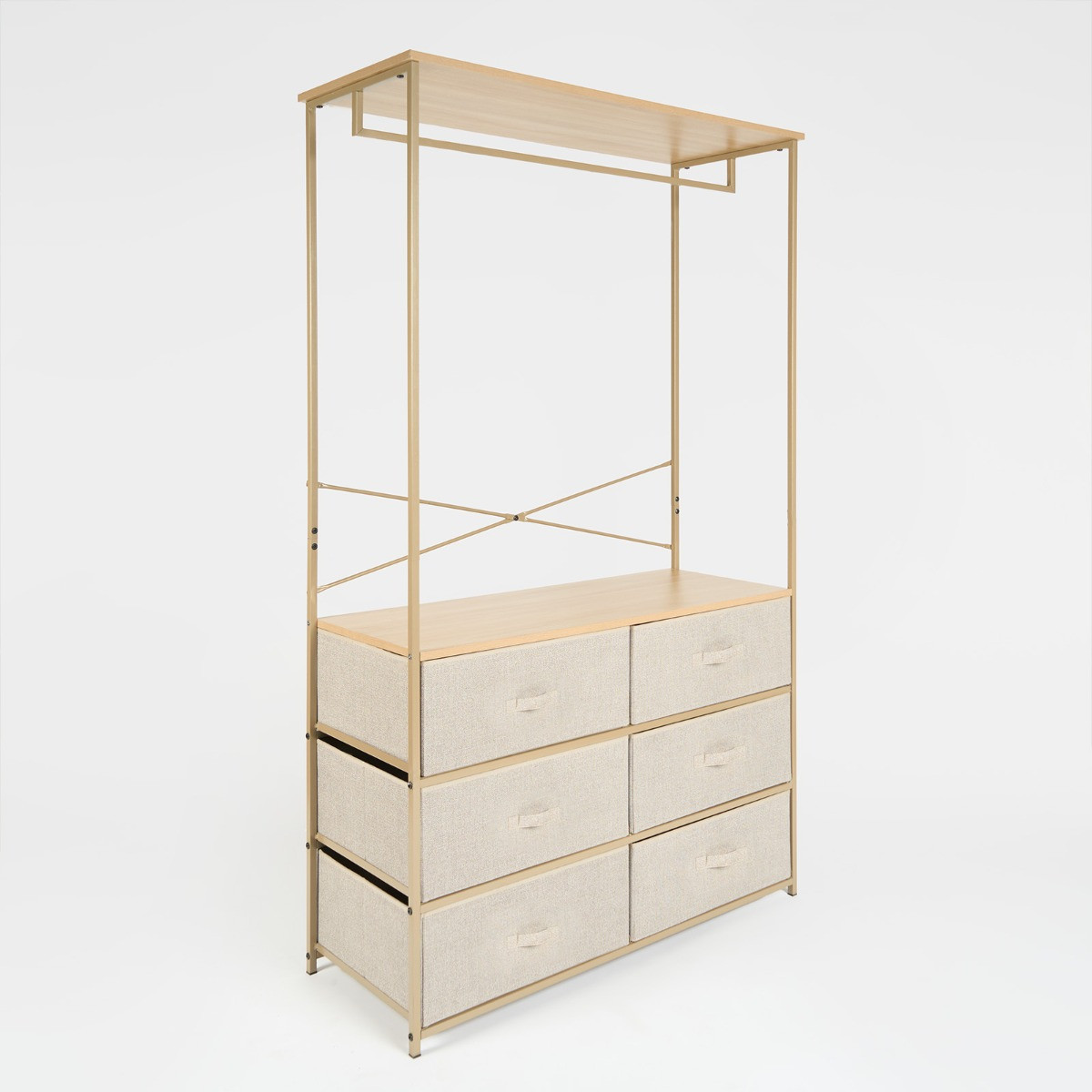 OHS Brooklyn 6 Drawer Fabric Cabinet with Hanging Rail - Beige>