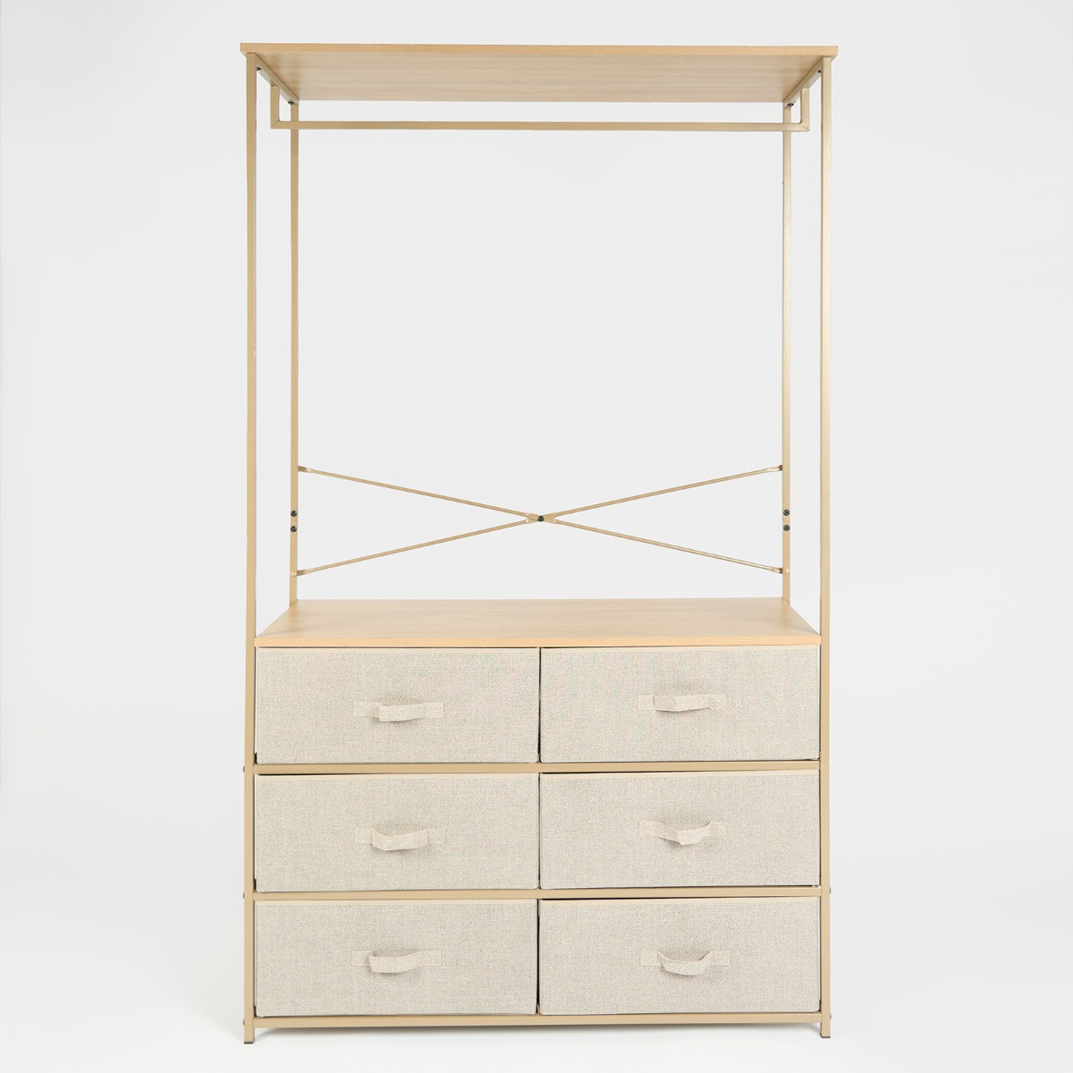 OHS Brooklyn 6 Drawer Fabric Cabinet with Hanging Rail - Beige>
